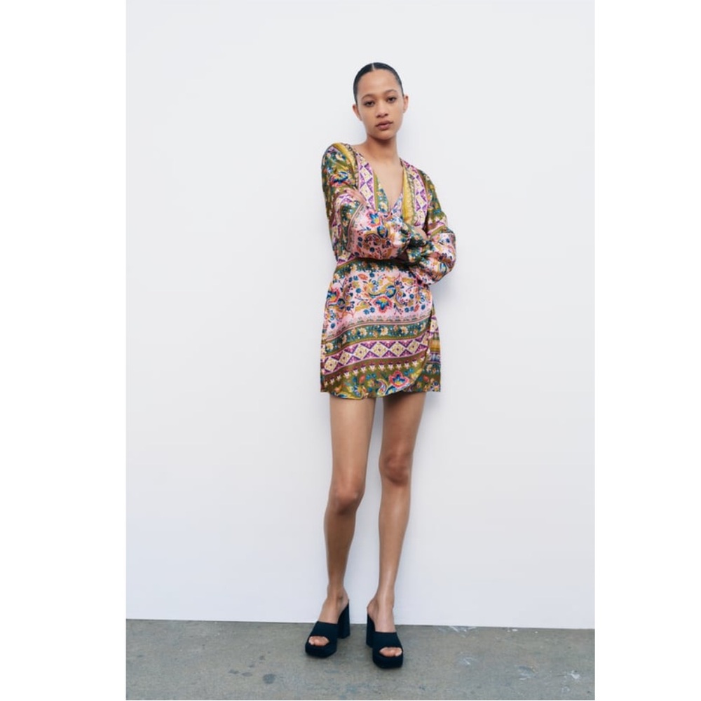 NWT! Zara Satin Effect Print Dress